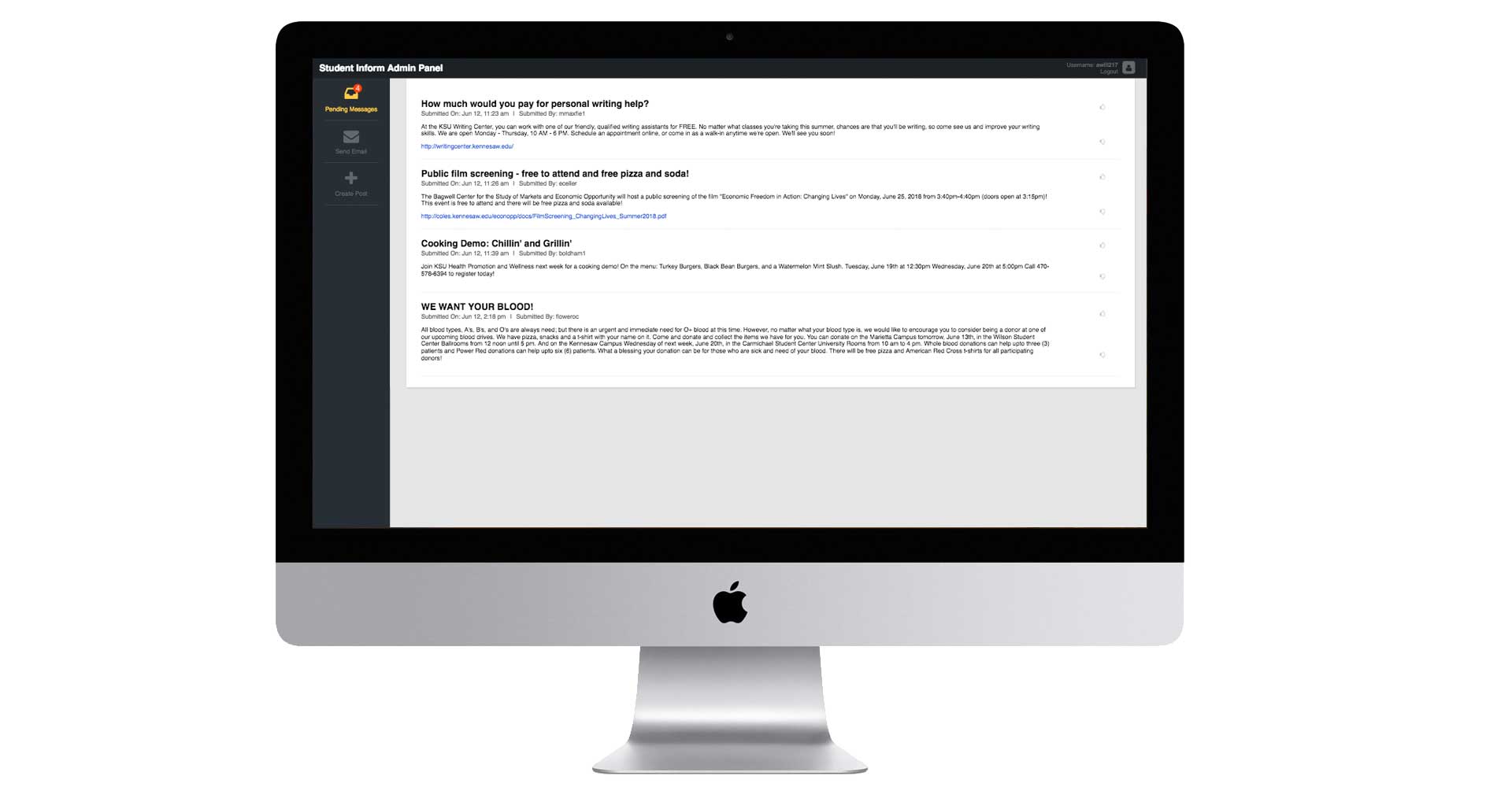 Screenshot of Admin Portal Student Inform
